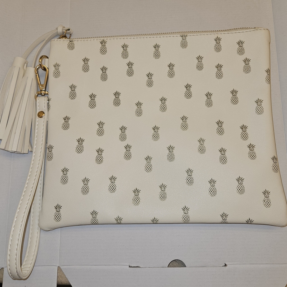 White Pineapple Print Clutch